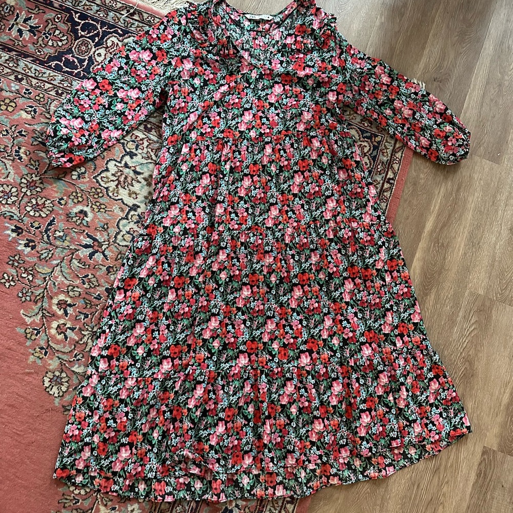 Zara  Floral Dress - Pink and Green